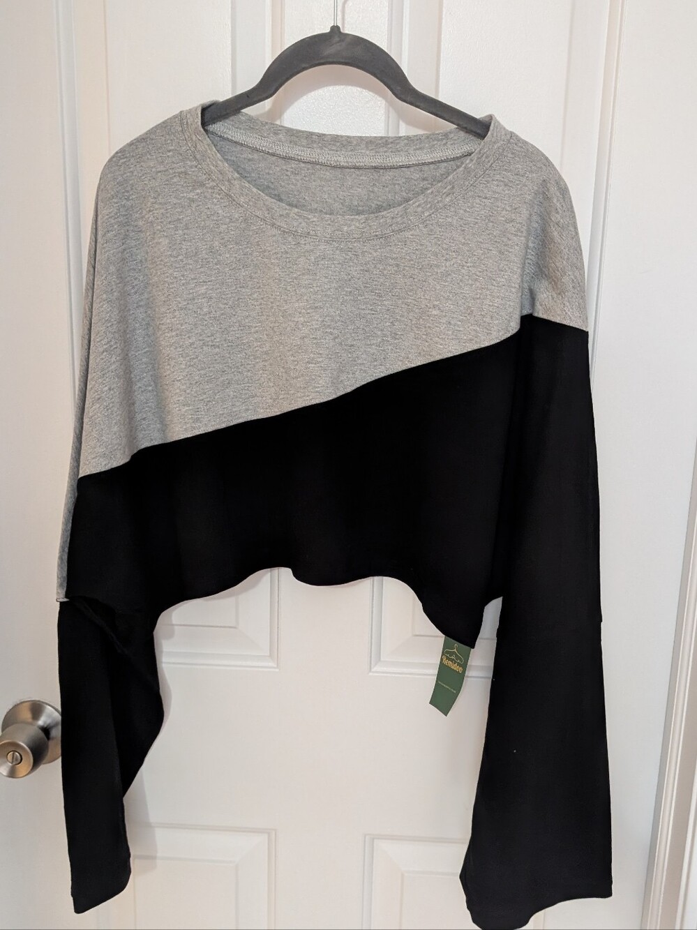 Long Sleeved Oversized Cropped Colorblock Top